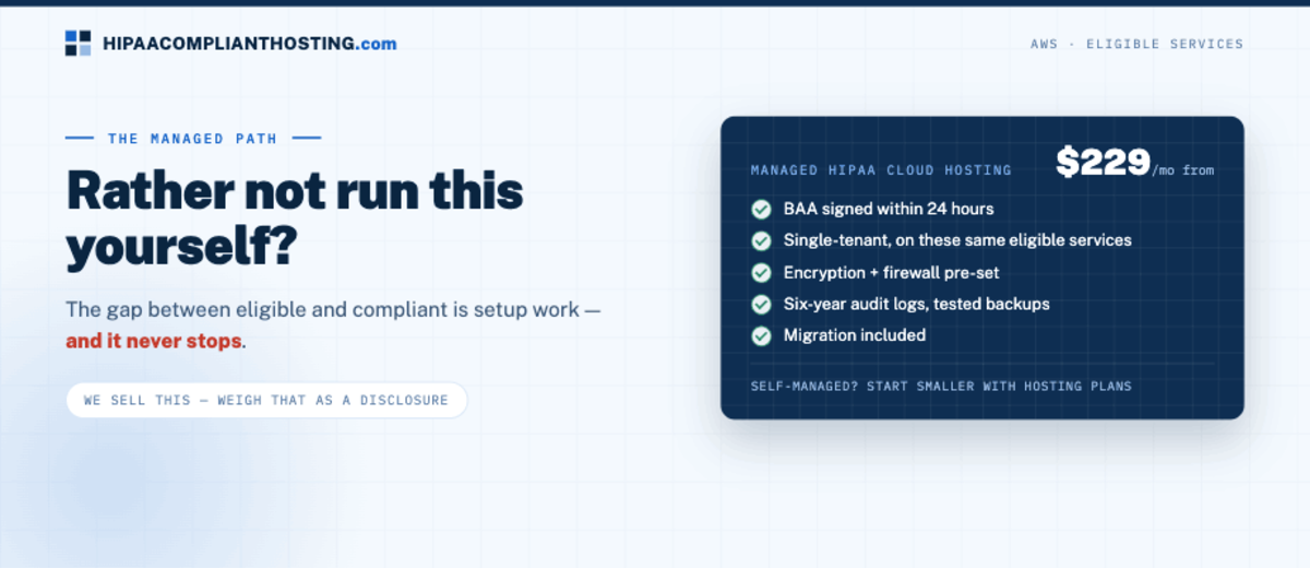 HIPAA AWS Eligible Services Managed Option