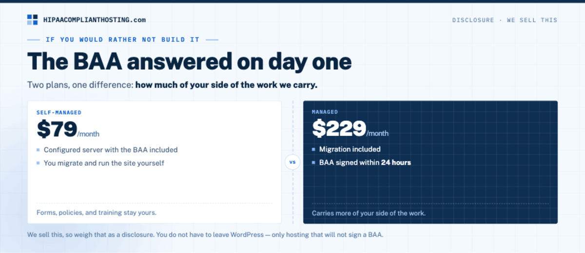 HIPAA WordPress Two Plans