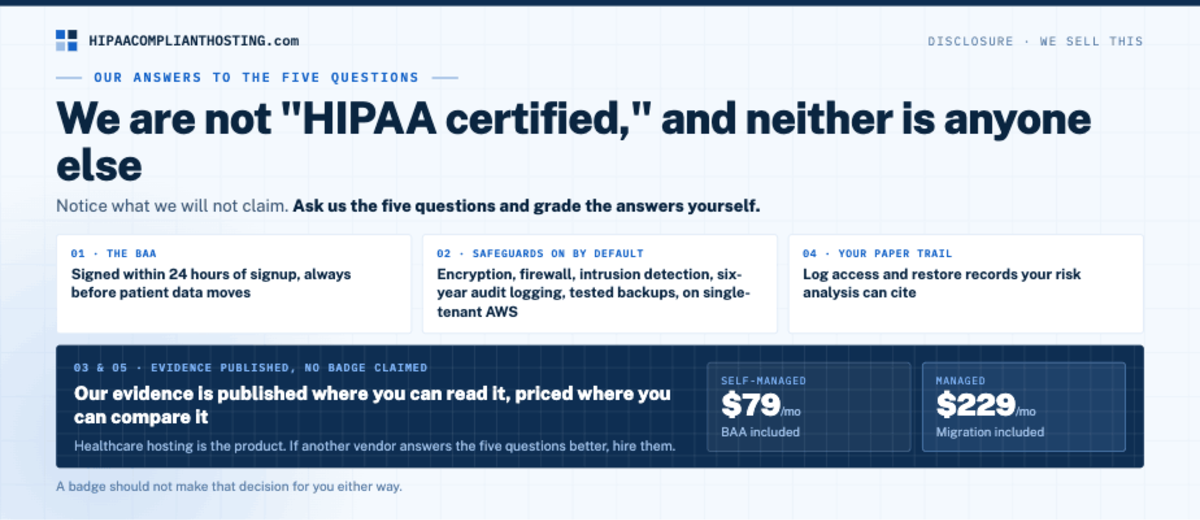 HIPAA Certified Hosting Our Answers